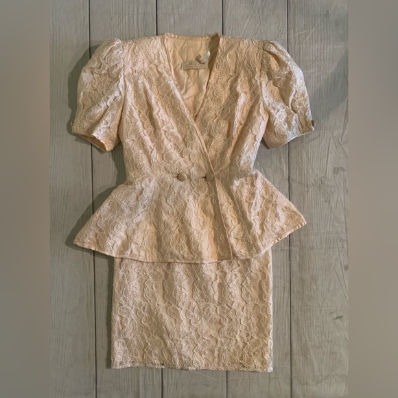 VTG Barbara Chodos For Michael Marcella Size 6 Pink Floral Lace 2pc Skirt Set - Picture 15 of 15